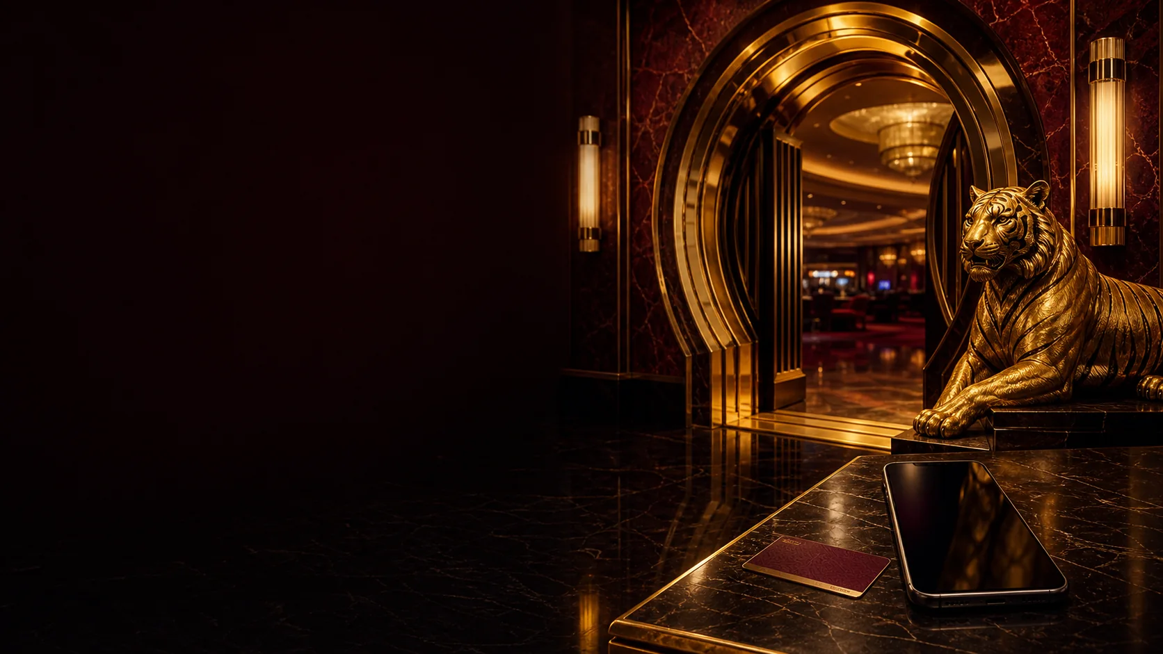 Golden Tiger private casino entrance with a smartphone and access card